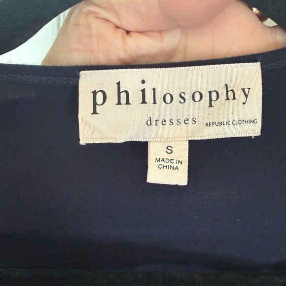 Philosophy Navy Blue Wrap Style Midi Dress Comfortable Stretch Fabric Size S - Picture 3 of 6